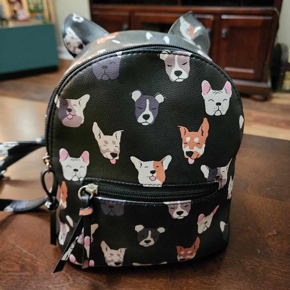 Dog patterned mini backpack purse with ears
